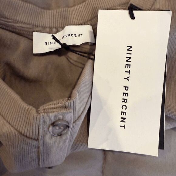 NEW! NINETY PERCENT Organic Cotton Crop Crew Button Neck Top Pebble OverSized XS - Picture 4 of 14